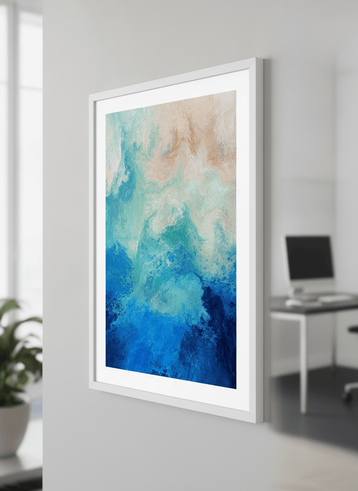 Contemporary wall art featured in a bright modern office workspace