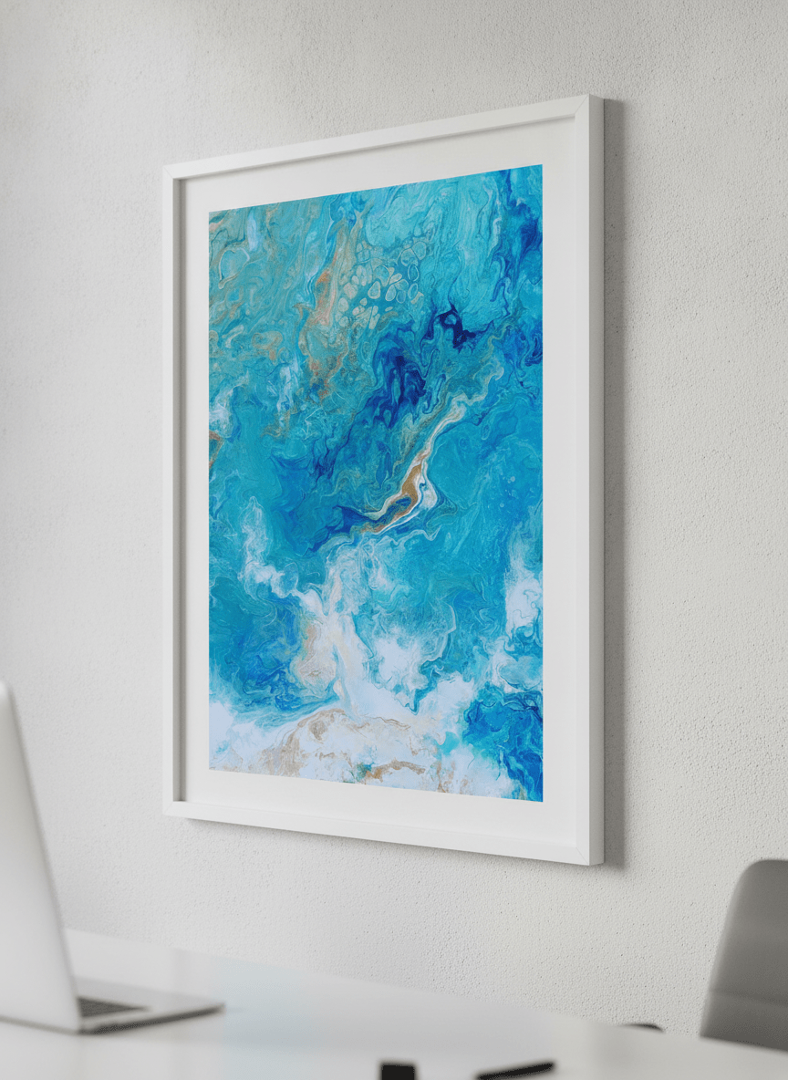 Contemporary wall art featured in a bright modern office workspace