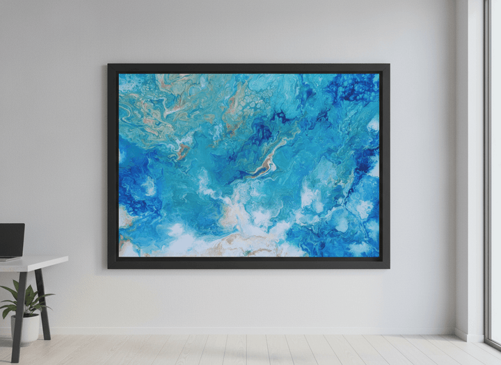 Contemporary wall art featured in a bright modern office workspace