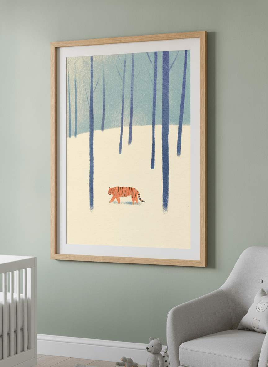 Soft neutral wall art styled in a serene nursery with pastel tones
