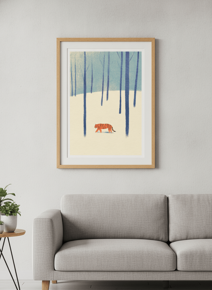 Modern wall art styled above a sofa in a neutral living room