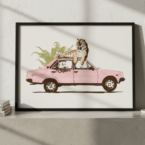 Tiger on Car by Florent Bodart | Art & Canvas Print
