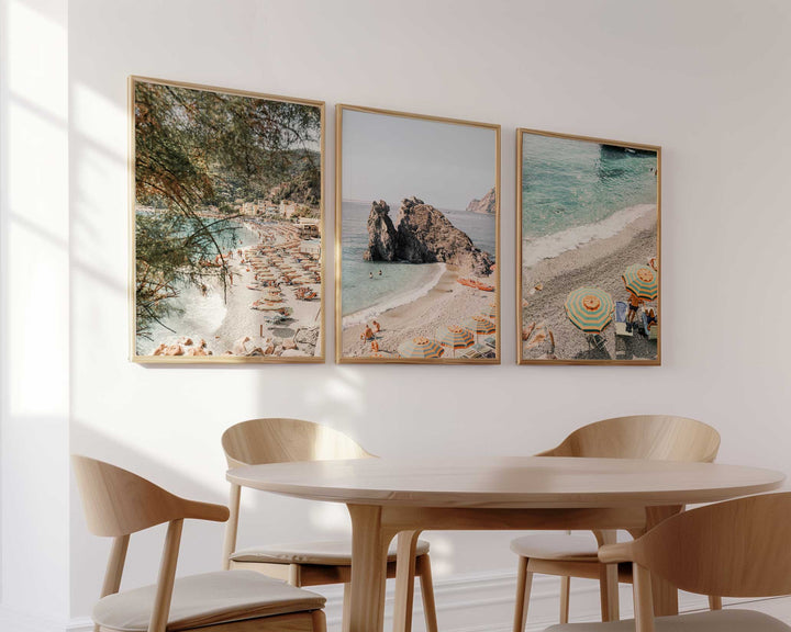 cinque terre set of 3 timber frame dining room wall art