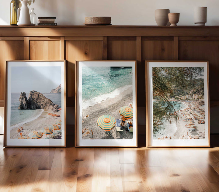 cinque terre white border set of 3 timber frame poster