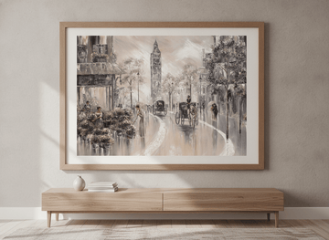 Modern wall art styled above a sofa in a neutral living room