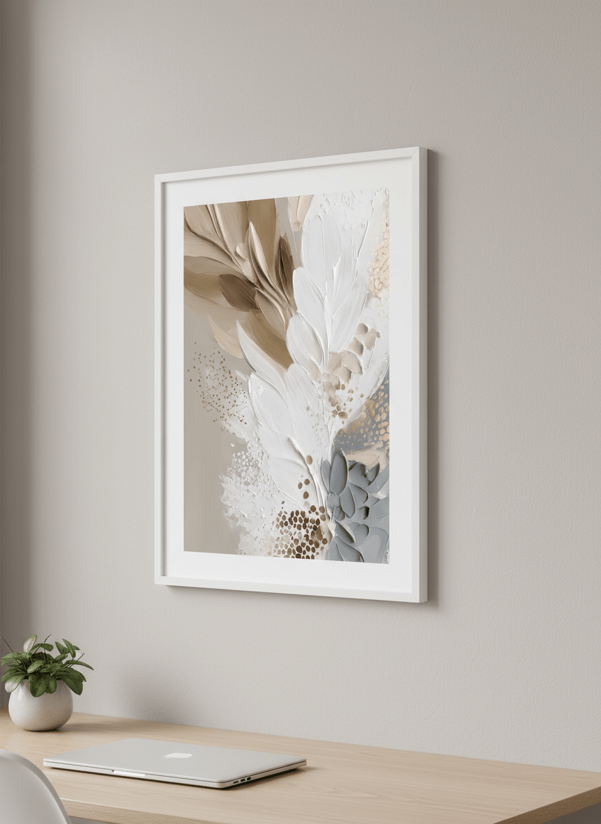 Contemporary wall art featured in a bright modern office workspace