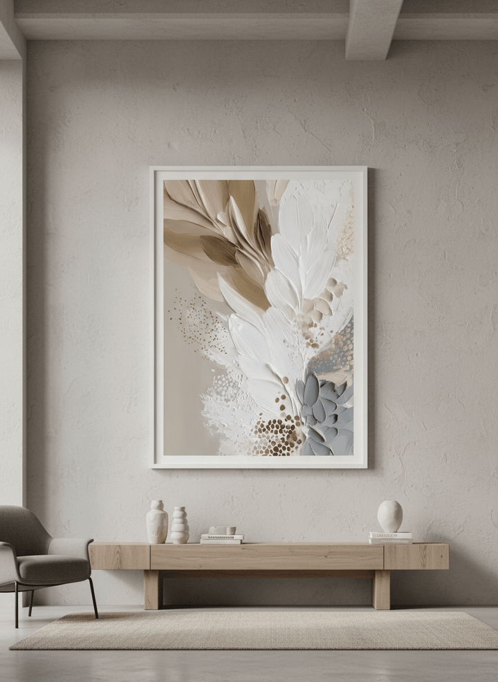 Monumental artwork centred on a feature wall in a luxe interior