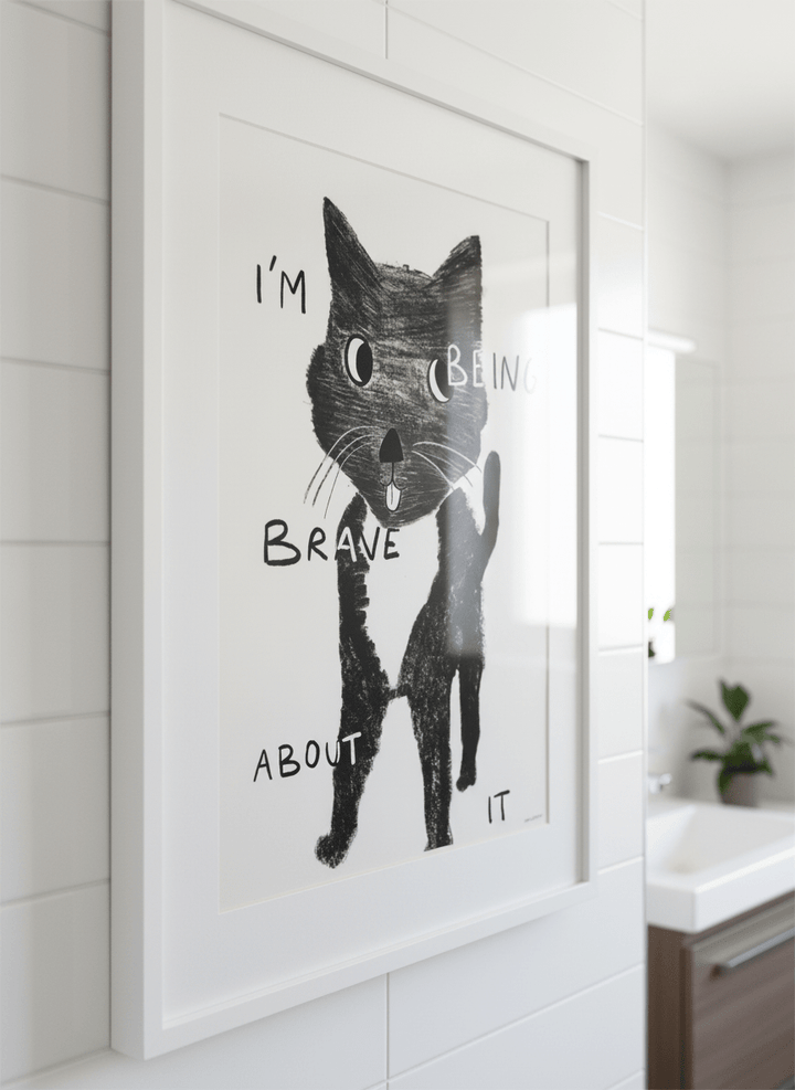 Modern print displayed in a clean minimalist bathroom setting