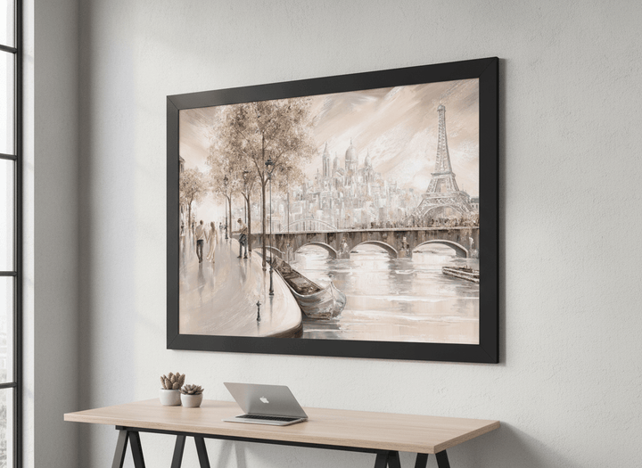 Contemporary wall art featured in a bright modern office workspace