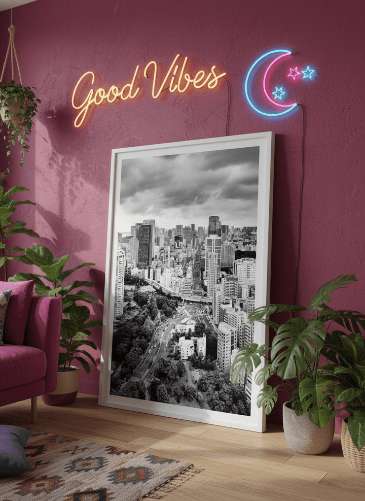 Bold wall art styled in a colourful, eclectic modern home