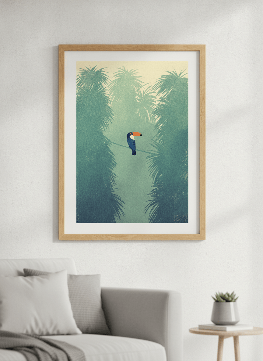 Modern wall art styled above a sofa in a neutral living room