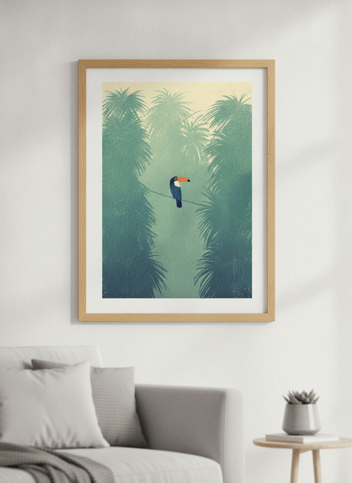 Modern wall art styled above a sofa in a neutral living room