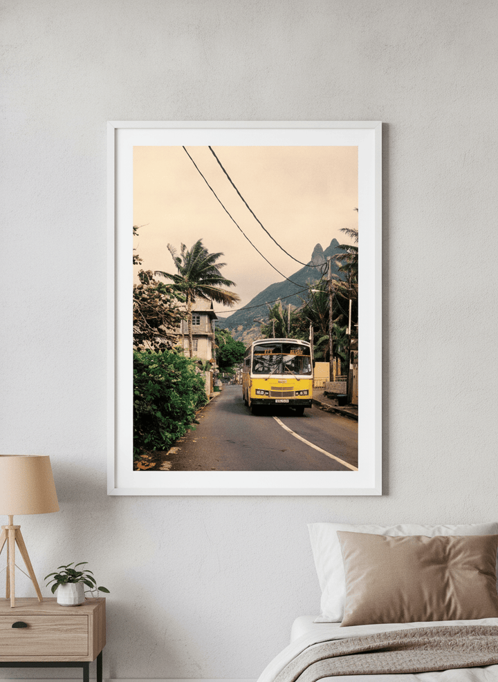 Minimalist artwork displayed in a calm, light-filled bedroom interior