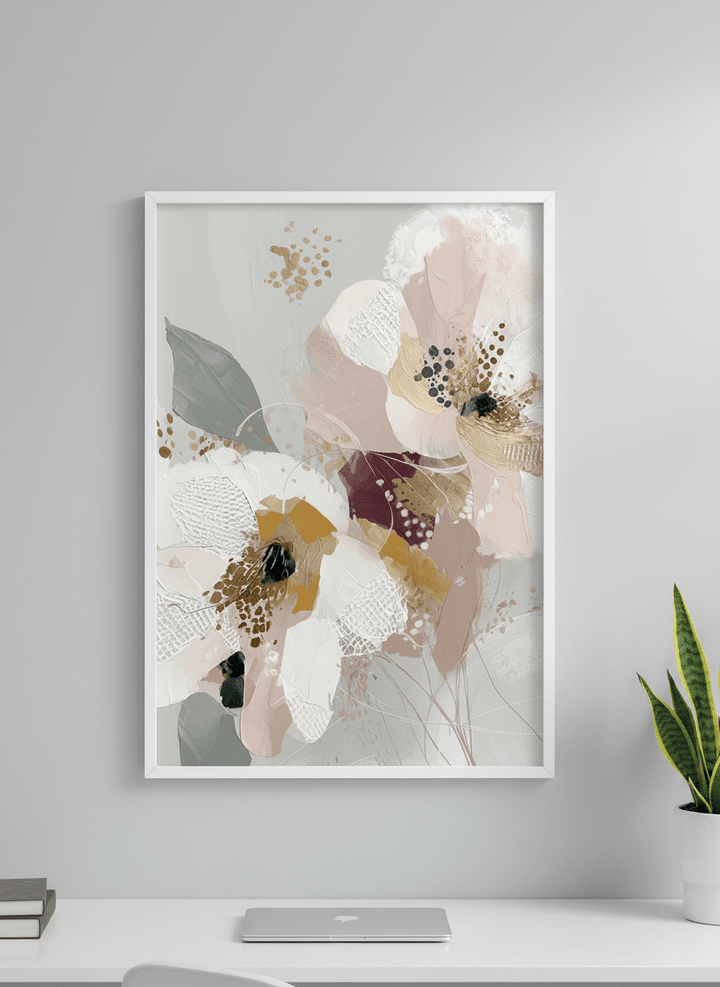 Contemporary wall art featured in a bright modern office workspace