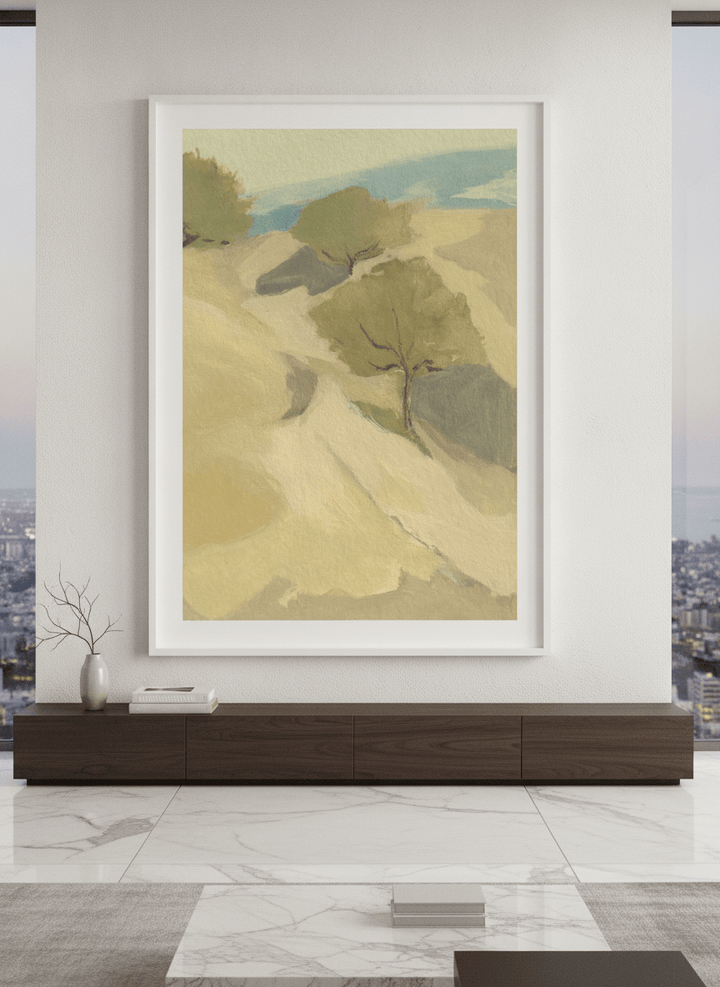 Monumental artwork centred on a feature wall in a luxe interior
