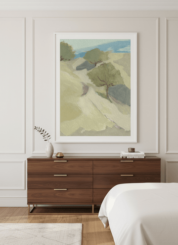 Monumental artwork centred on a feature wall in a luxe interior