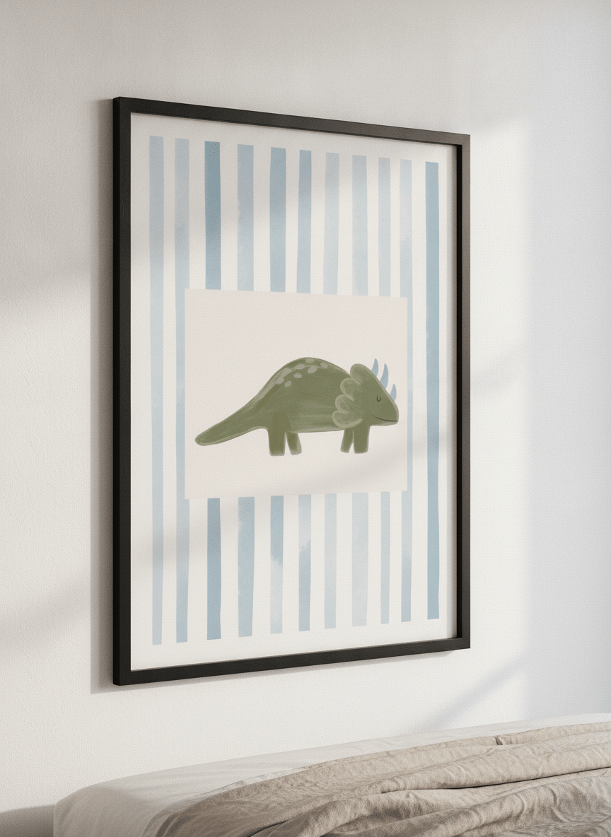 Minimalist artwork displayed in a calm, light-filled bedroom interior