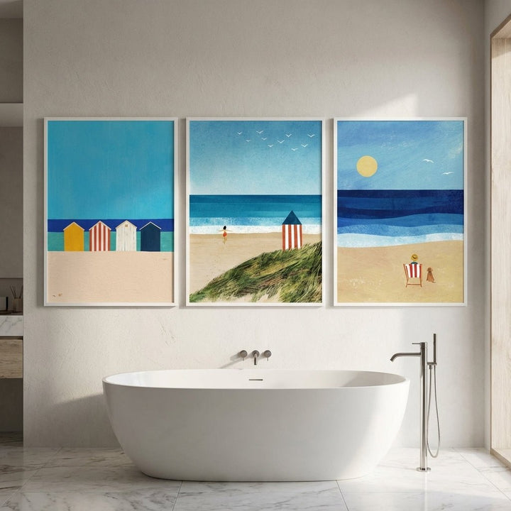 Trio Abstract Brighton Beach Coastal Art by Henry Rivers wall - art - picture - poster