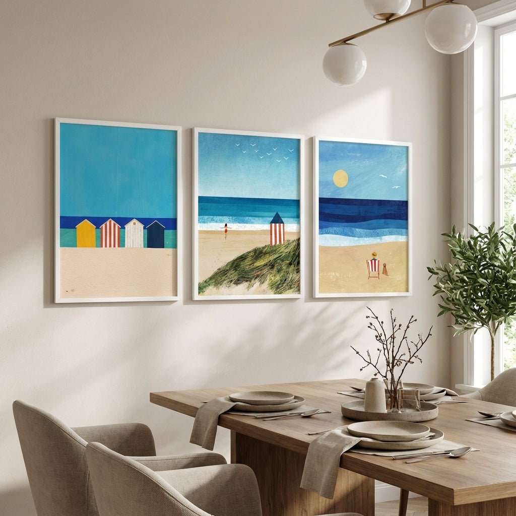 Trio Abstract Brighton Beach Coastal Art by Henry Rivers wall - art - picture - poster