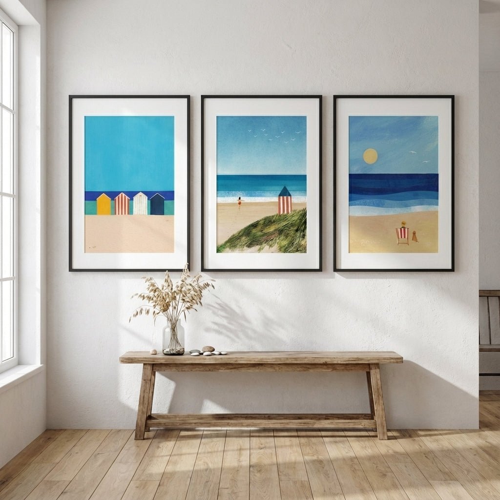 Trio Abstract Brighton Beach Coastal Art by Henry Rivers wall - art - picture - poster