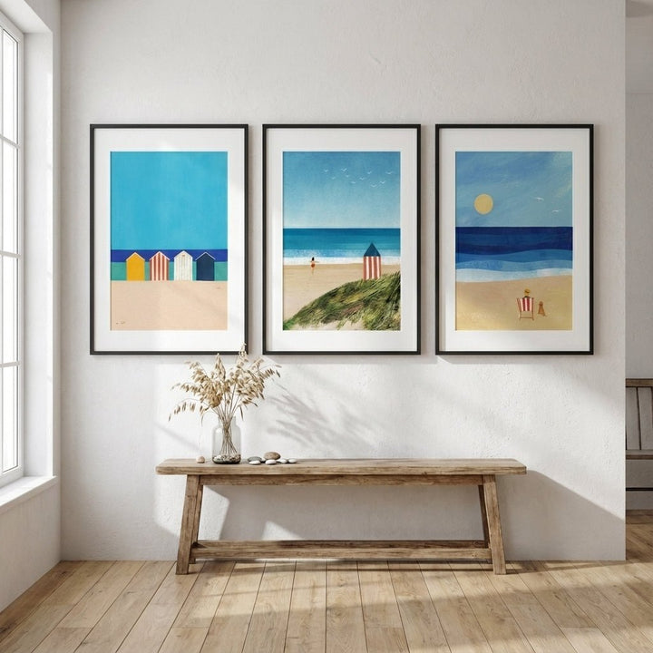 Trio Abstract Brighton Beach Coastal Art by Henry Rivers wall - art - picture - poster