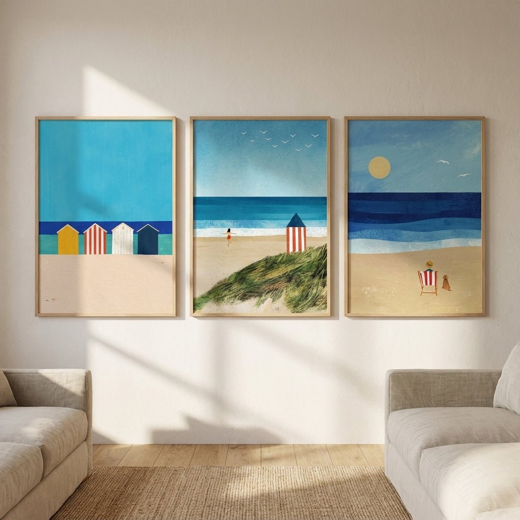 Trio Abstract Brighton Beach Coastal Art by Henry Rivers wall - art - picture - poster