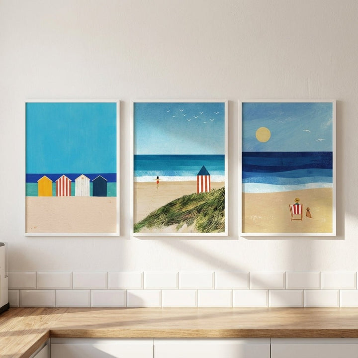 Trio Abstract Brighton Beach Coastal Art by Henry Rivers wall - art - picture - poster