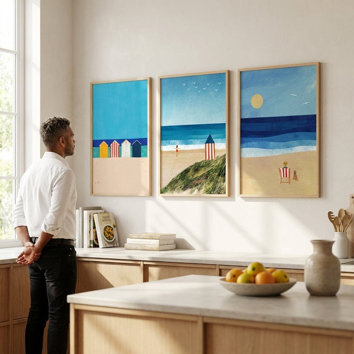 Trio Abstract Brighton Beach Coastal Art by Henry Rivers wall - art - picture - poster