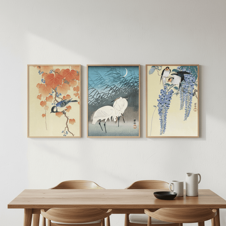 Trio of Woodblock Print Birds by Ohara Koson wall - art - picture - poster