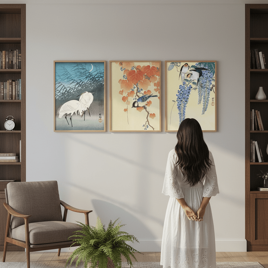 Trio of Woodblock Print Birds by Ohara Koson wall - art - picture - poster