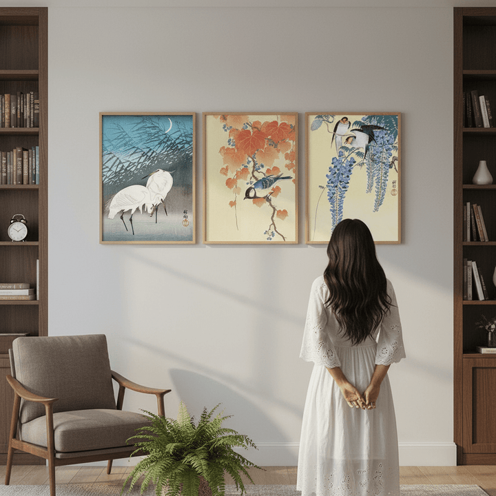 Trio of Woodblock Print Birds by Ohara Koson wall - art - picture - poster