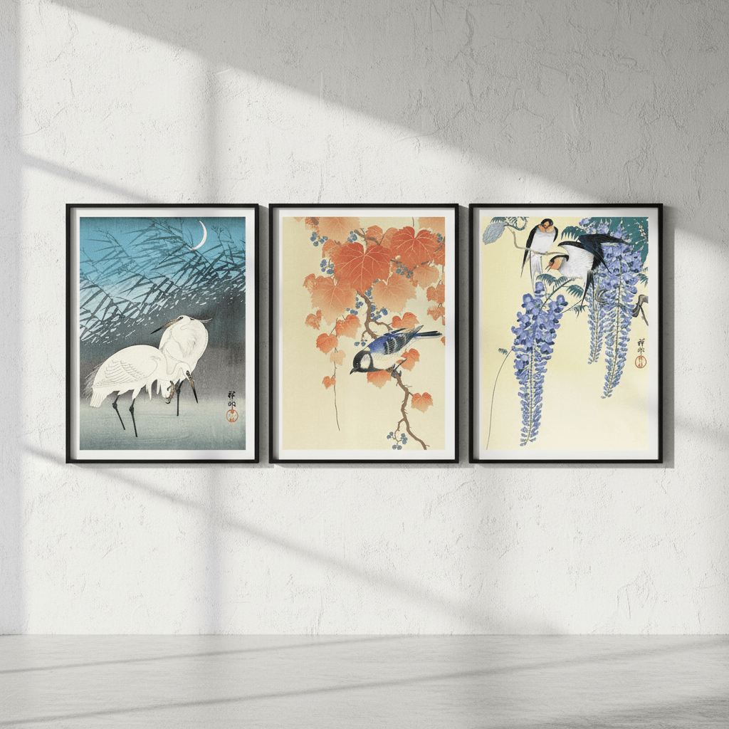 Trio of Woodblock Print Birds by Ohara Koson wall - art - picture - poster