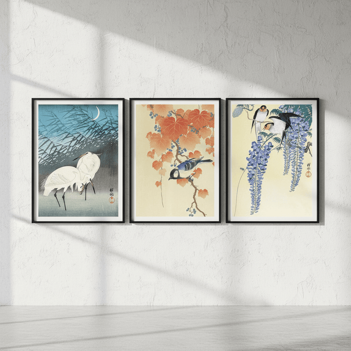 Trio of Woodblock Print Birds by Ohara Koson wall - art - picture - poster
