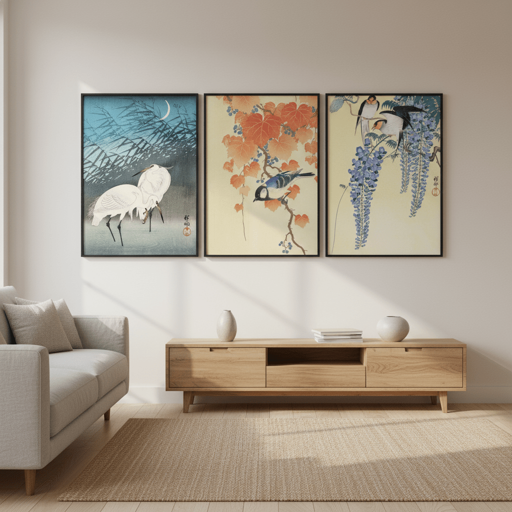 Trio of Woodblock Print Birds by Ohara Koson wall - art - picture - poster