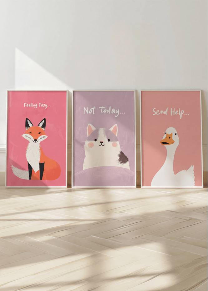 Trio Wall Art Cute Animal Quote Prints | Art & Canvas Print