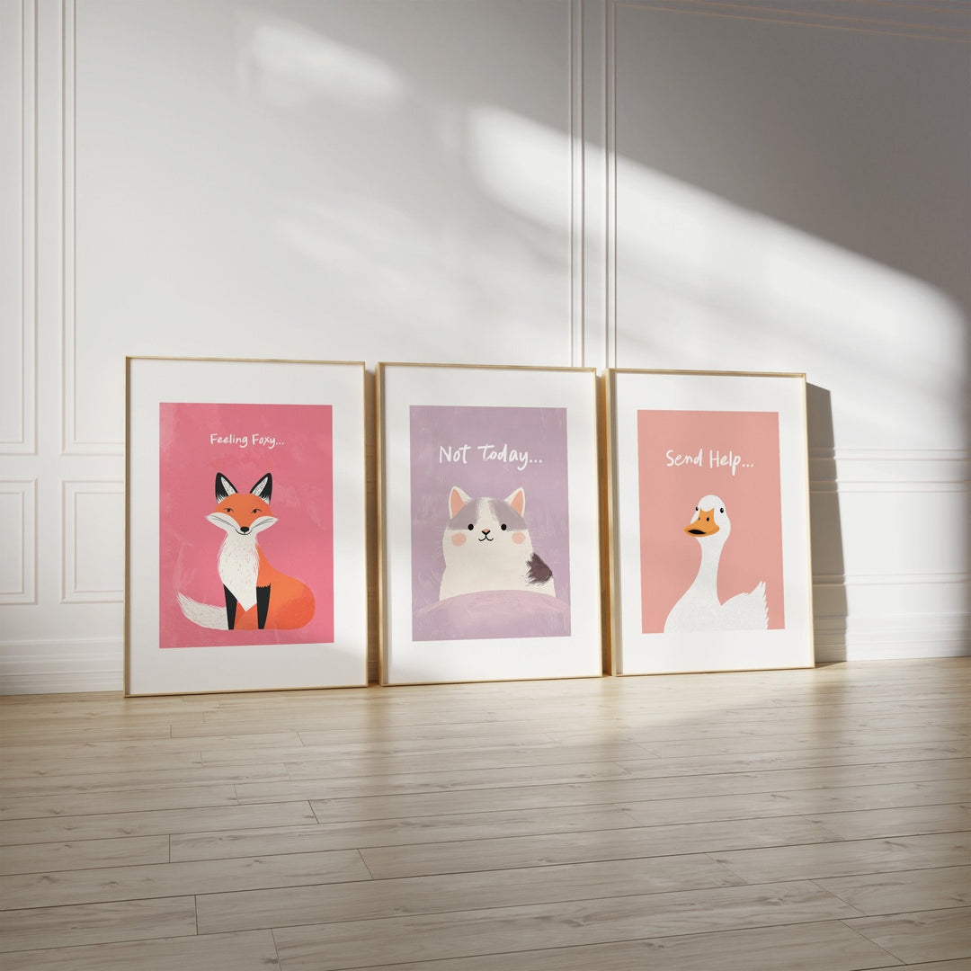 Trio Wall Art Cute Animal Quote Prints - Style My Wall