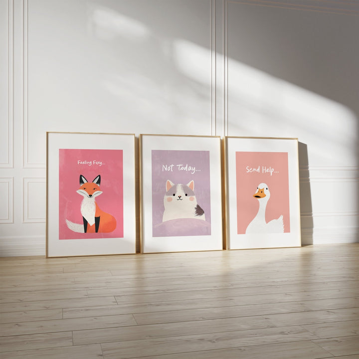 Trio Wall Art Cute Animal Quote Prints - Style My Wall
