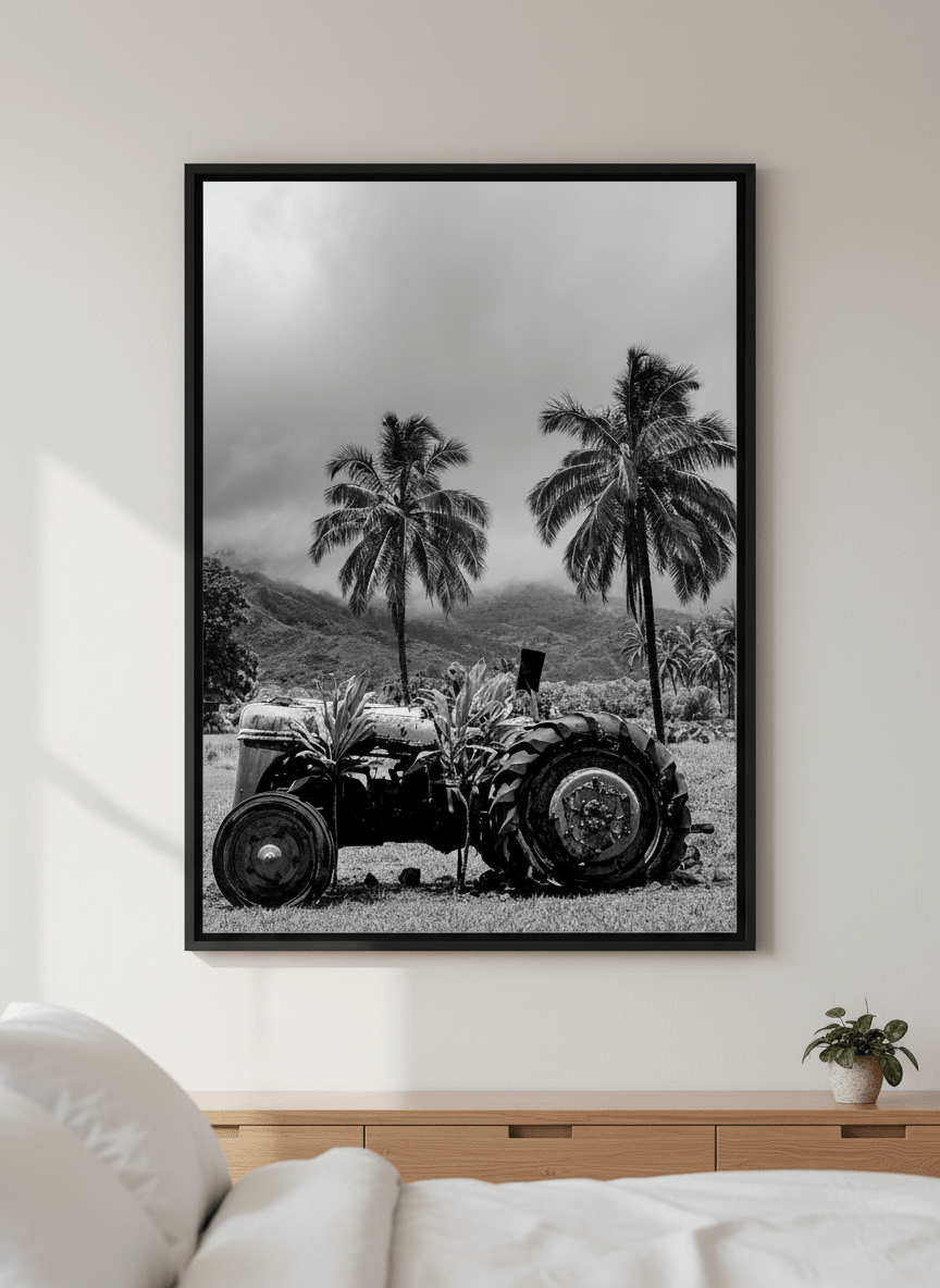 Minimalist artwork displayed in a calm, light-filled bedroom interior