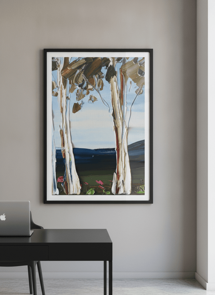 Contemporary wall art featured in a bright modern office workspace