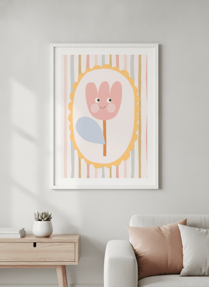 Modern wall art styled above a sofa in a neutral living room