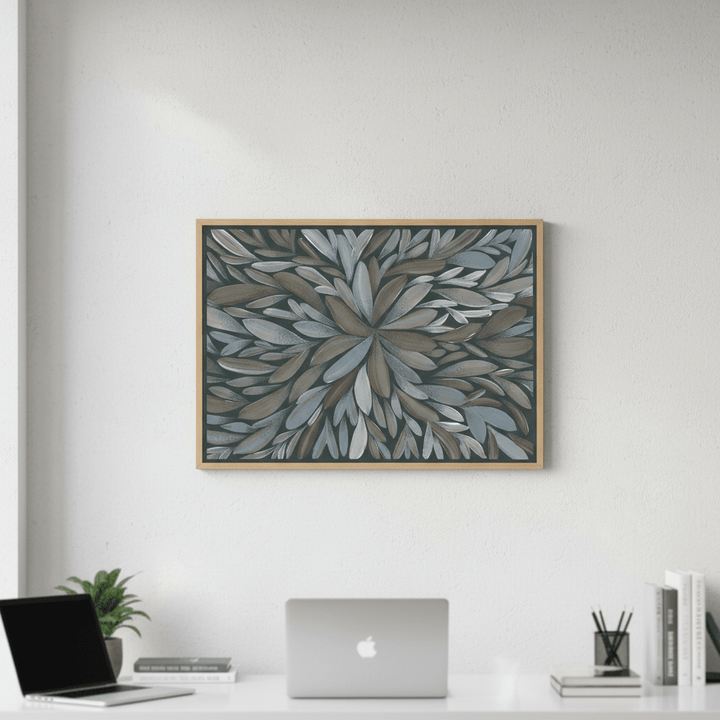 Tumbetin Baibaiye Healing Leaves Brown and Cream Blue Tone by Emma Rigney wall - art - picture - poster