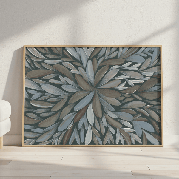 Tumbetin Baibaiye Healing Leaves Brown and Cream Blue Tone by Emma Rigney