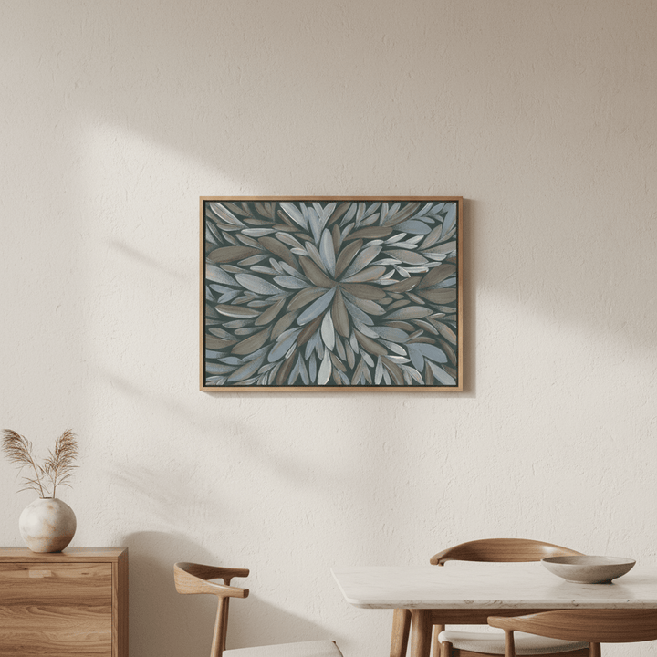 Tumbetin Baibaiye Healing Leaves Brown and Cream Blue Tone by Emma Rigney wall - art - picture - poster
