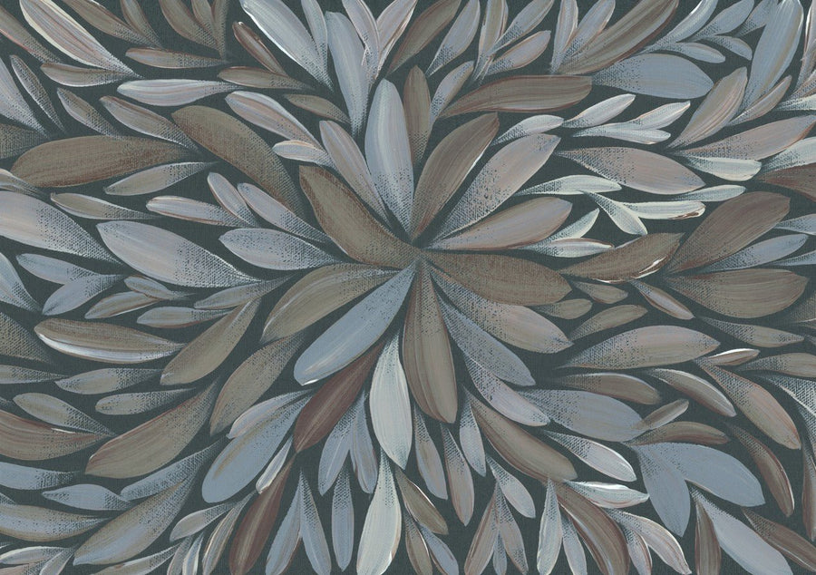 Tumbetin Baibaiye Healing Leaves Brown and Cream Blue Tone by Emma Rigney