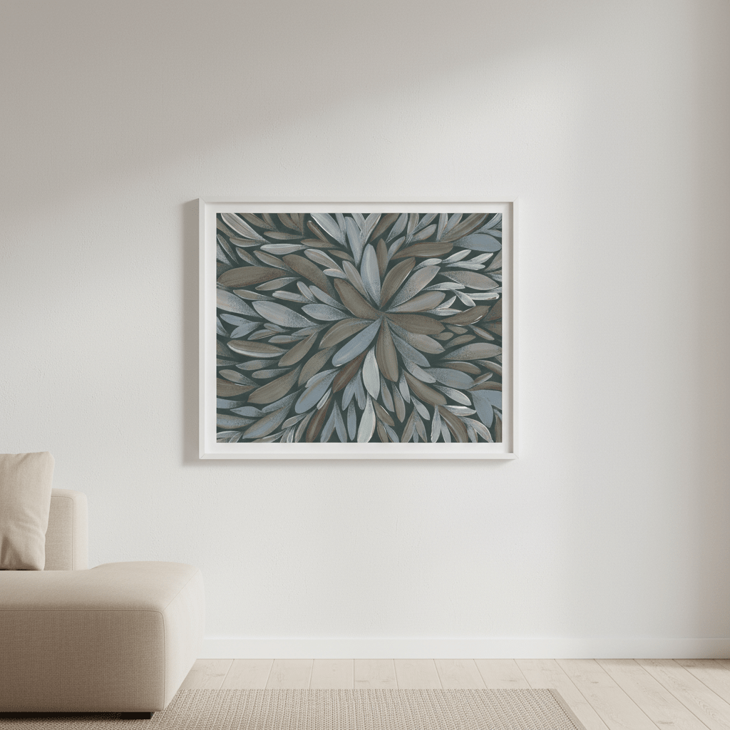 Tumbetin Baibaiye Healing Leaves Brown and Cream Blue Tone by Emma Rigney wall - art - picture - poster