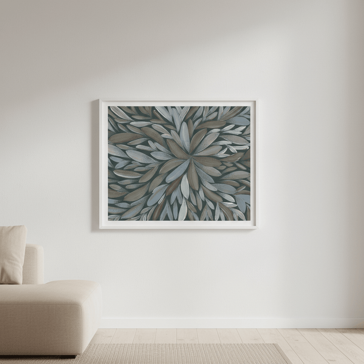 Tumbetin Baibaiye Healing Leaves Brown and Cream Blue Tone by Emma Rigney wall - art - picture - poster