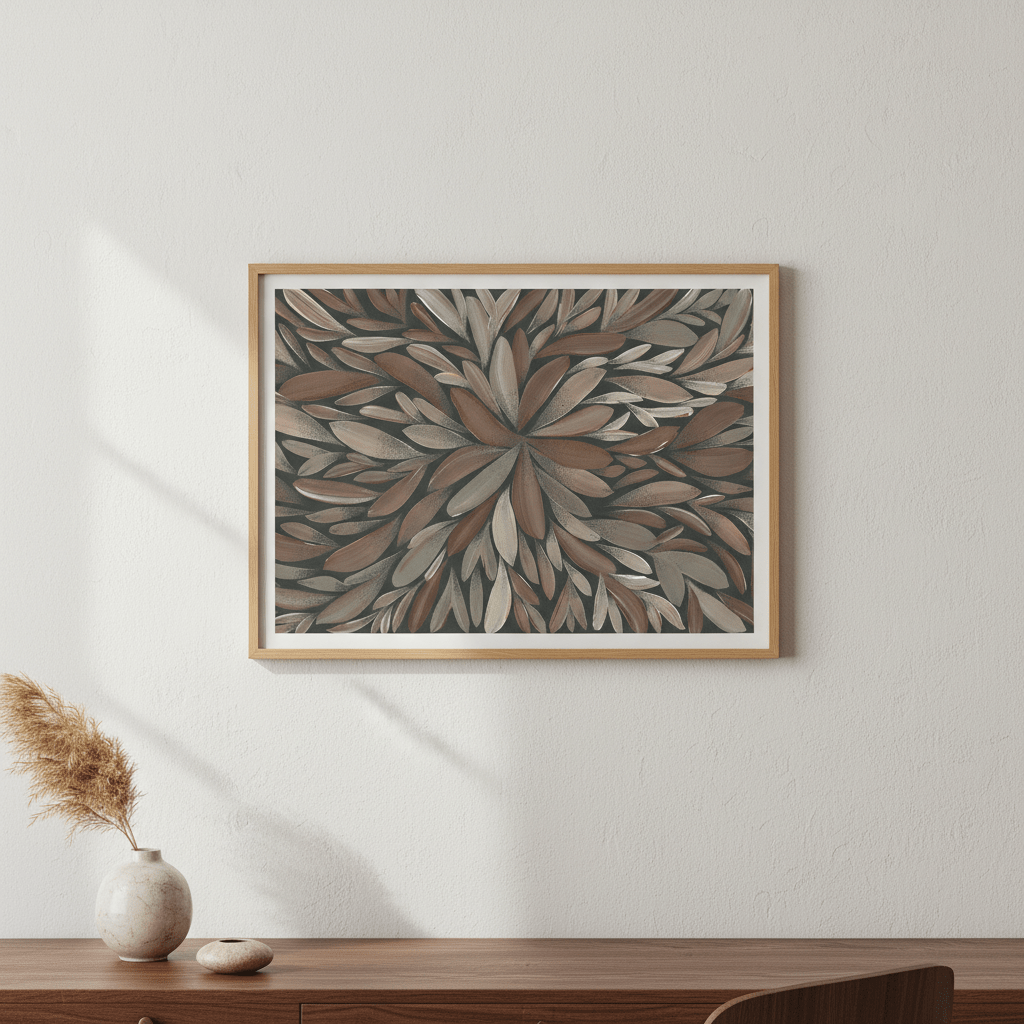 Tumbetin Baibaiye Healing Leaves Brown and Cream by Emma Rigney wall - art - picture - poster
