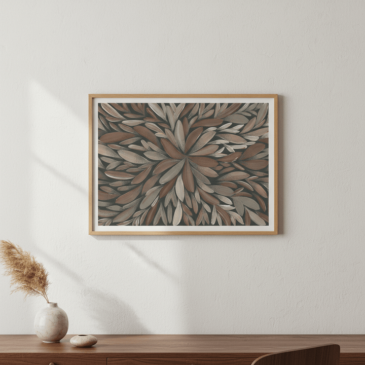 Tumbetin Baibaiye Healing Leaves Brown and Cream by Emma Rigney wall - art - picture - poster