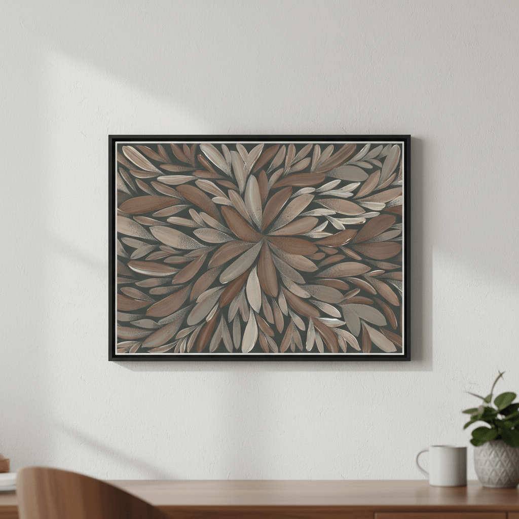 Tumbetin Baibaiye Healing Leaves Brown and Cream by Emma Rigney wall - art - picture - poster