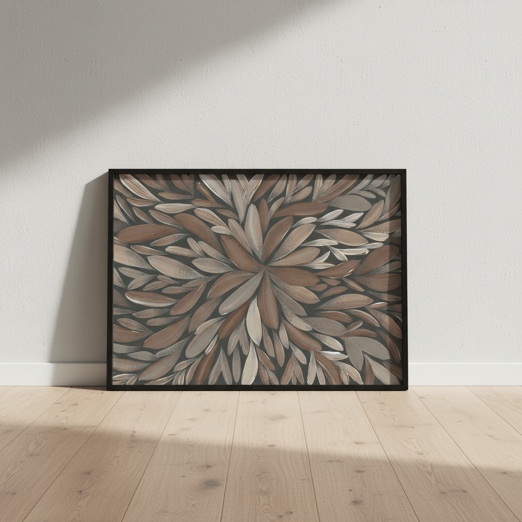 Tumbetin Baibaiye Healing Leaves Brown and Cream by Emma Rigney wall - art - picture - poster